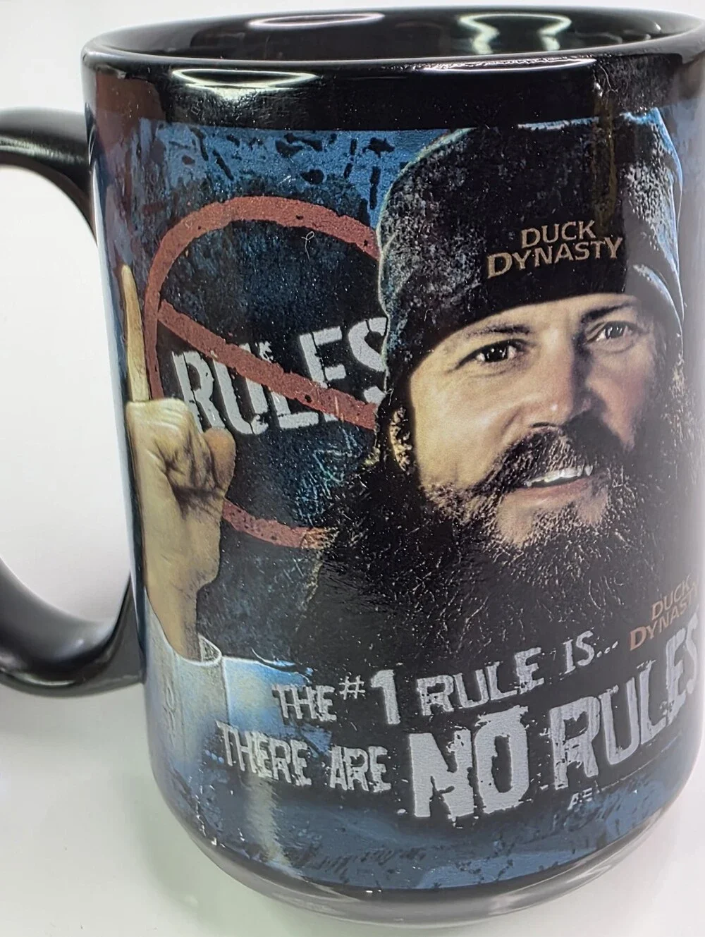 Duck Dynasty Mug AE TV Show Jase Robertson No Rules Coffee Cup Black Ceramic Nos